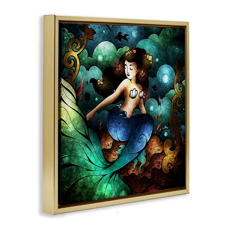 Cadre flottant Vivid Deco Mermaid, design par Mandie Manzano, H 18 po x l 18 po, Cadre flottant métallique doré