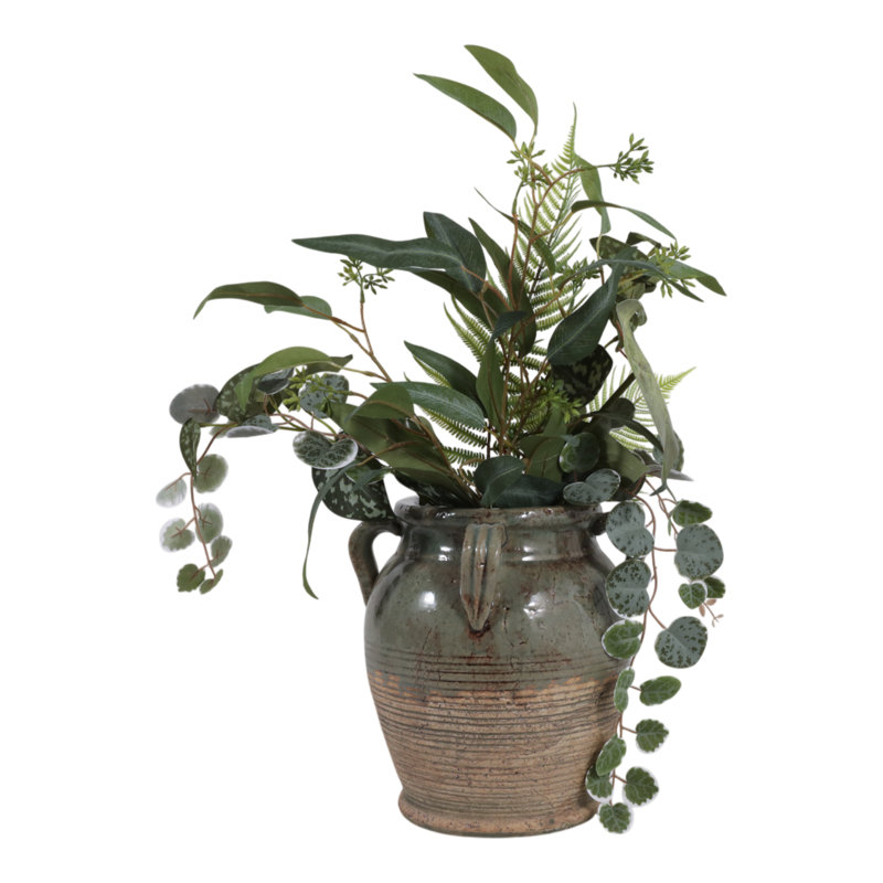 Ceramic/Porcelain Table Vase, 10" H x 9" W x 8" D, Glossy Green Ombre