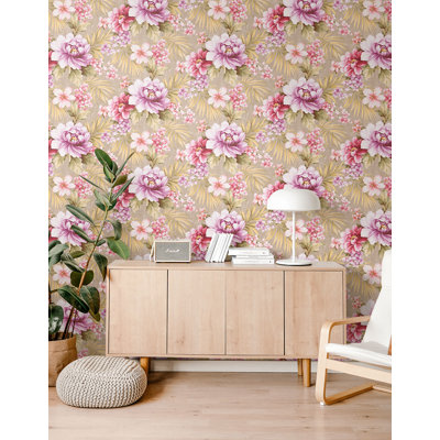  Papier peint à motifs floraux tropicaux Designs Beige & Berry Oana