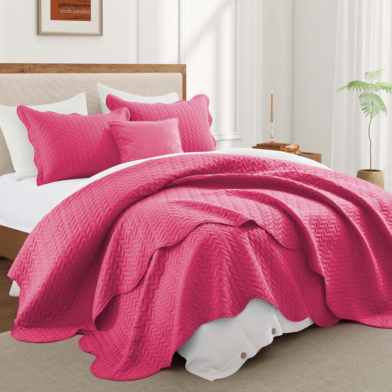 Embossed Microfiber Quilt Coverlet Set, Pink, Twin ( 66 Inc x 86 Inc )