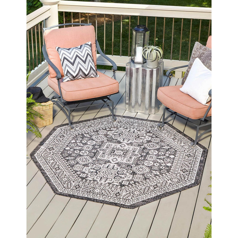 Indoor/Outdoor Chand Area Rug Stone Color, Octagon 5'3" x 5'3"