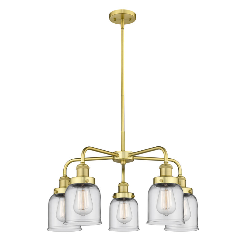 Bejtullah 5 - Light Glass Dimmable Chandelier, Clear, Satin Gold