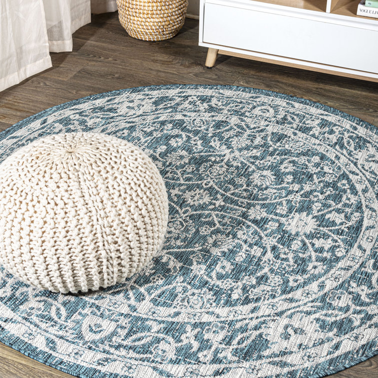Haupt Vine and Border Textured Weave Teal/Gray Indoor/Outdoor Rug