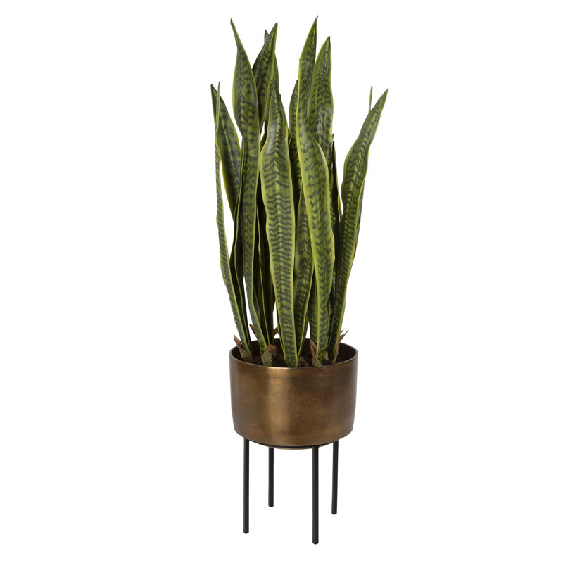 Hylton 44'' Faux Snake Plant (Sansevieria) Plant in Metal Pot