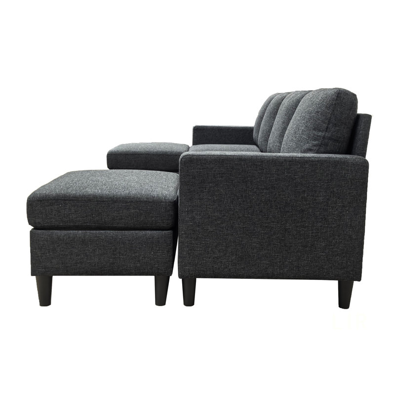 Canapé modulaire en lin rembourré avec 2 repose-pieds, durable et facile à assembler pour les espaces de vie modernes