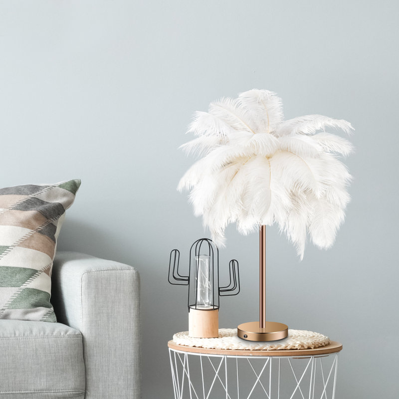LED Feather Table Lamp With Touch Switch, White