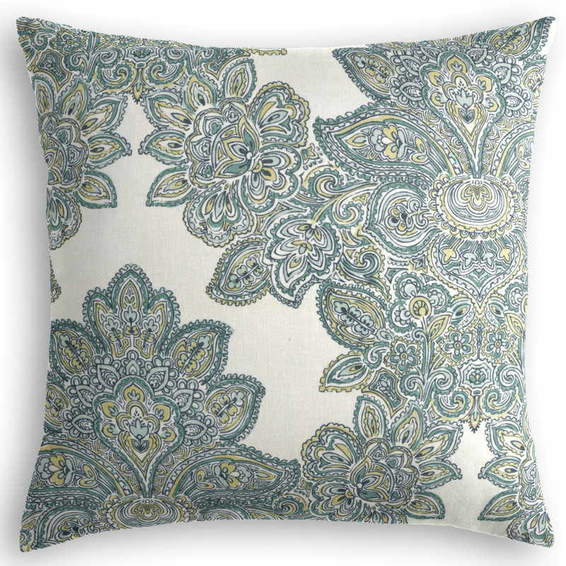 Baroque Square Pillow Cover & Insert, 24" x 24", Aqua/Yellow