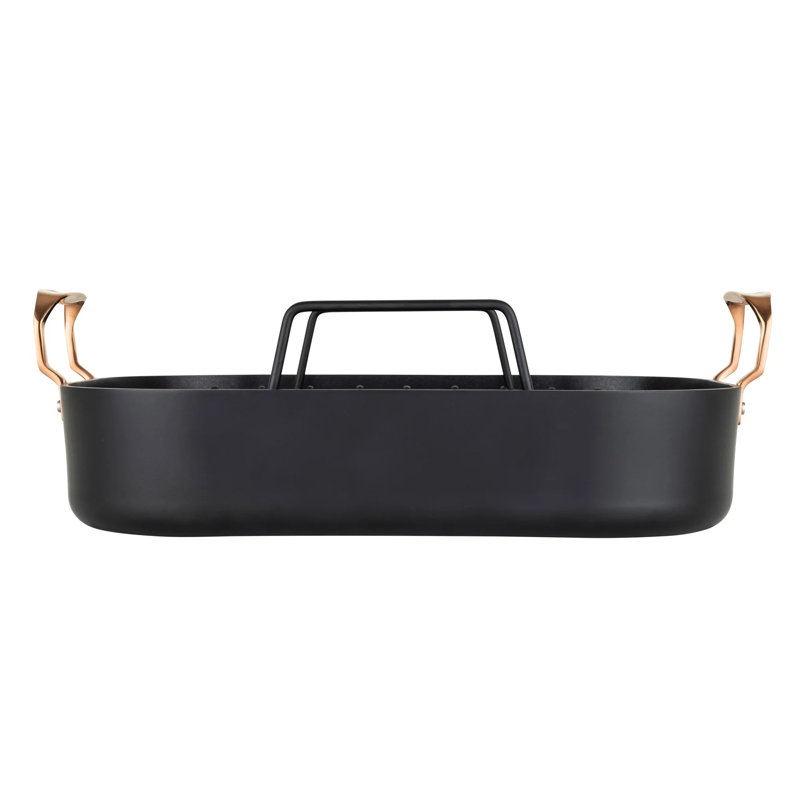 Viking Hard Anodized Roaster with Copper Handles, Rack and 2pc Carving Set