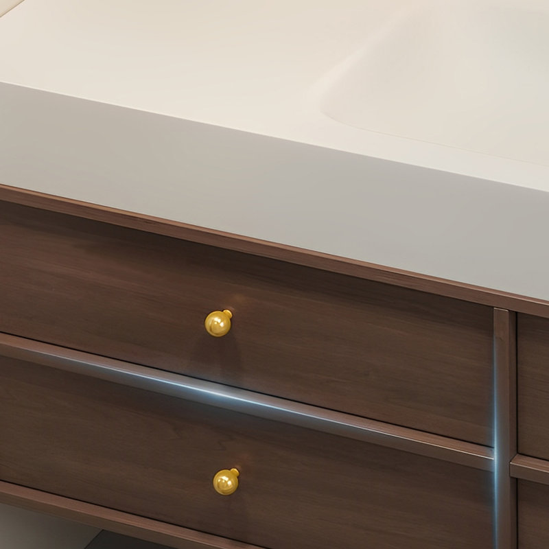 Middle ancient style intelligent bathroom cabinet, H 21,65 po x l 55,11 po x P 21,65 po, Noyer