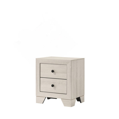 1pc Rustic Two Drawers Storage Nightstand White Wash Finish Wooden Bedroom Furniture