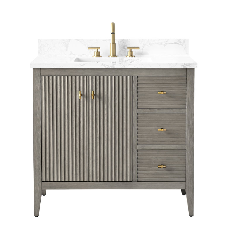 Ensemble de meuble-lavabo simple 36 po, Doré brossé, Gris flottant linéaire