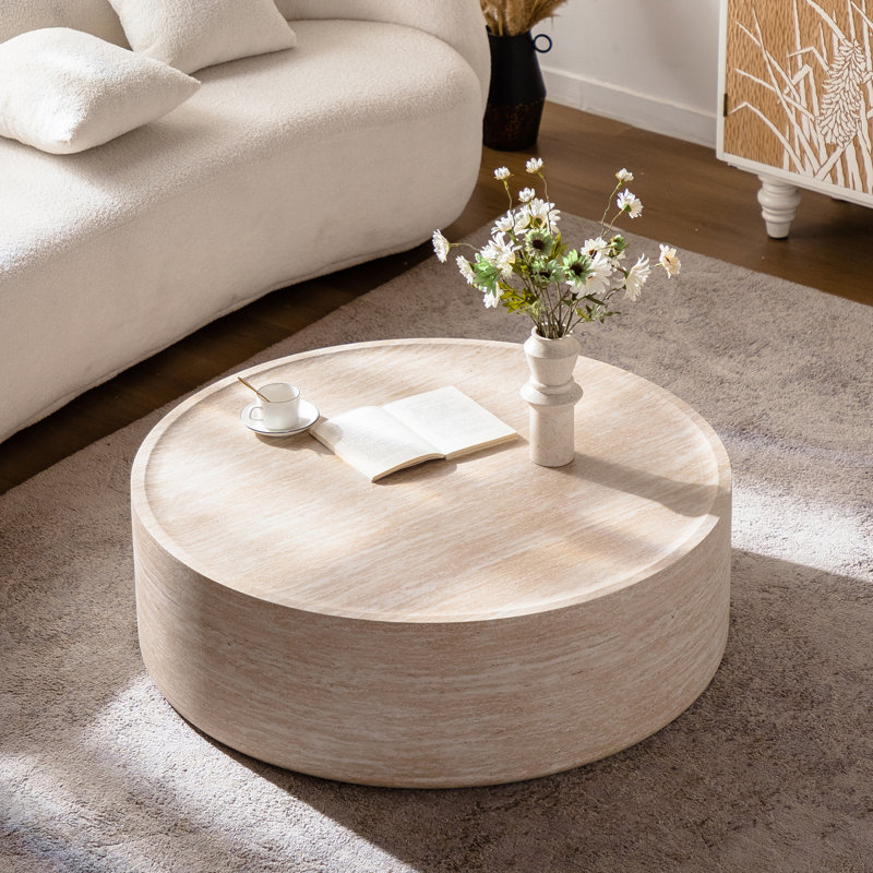 Table basse ronde de 39,37 po avec motif Mars pour le salon, table basse ronde moderne pour le salon, sans assemblage