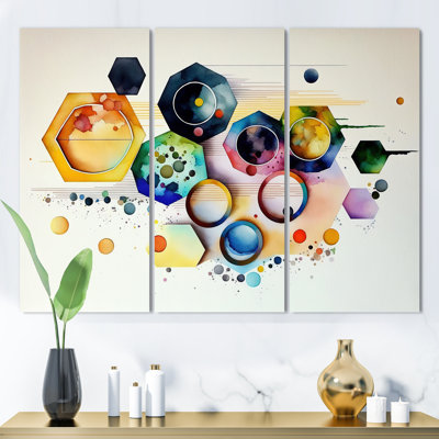 " Hexagon And Circular Abstract II " 3 Piece Art Color Photography Print