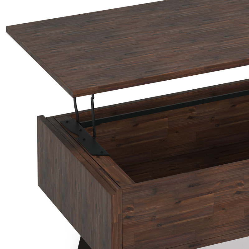 Lowry Distressed Charcoal Brown Wood and Metal Lift-Top Coffee Table