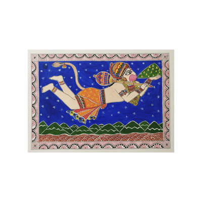Flying Lord Hanuman With Sanjeevani | Madhubani Painting  | Acrylic On Paper | By Nishu Singh
