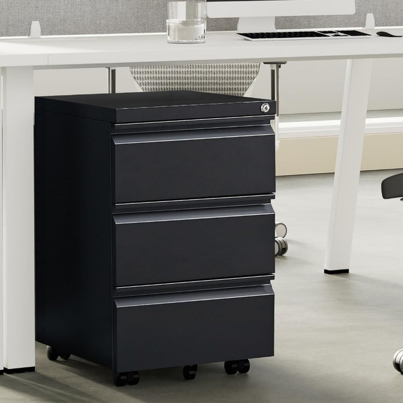 37 cm W 3 -Drawer Wheels / Casters included Mobile Steel Filing Cabinet, Black