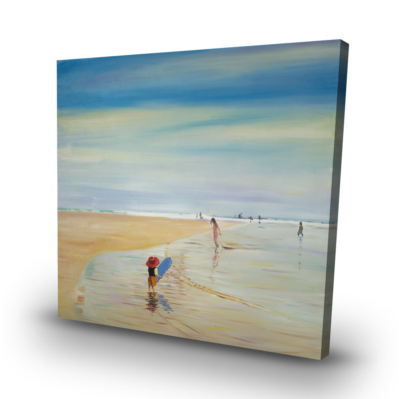 Children at the beach - 32"x32" art on canvas