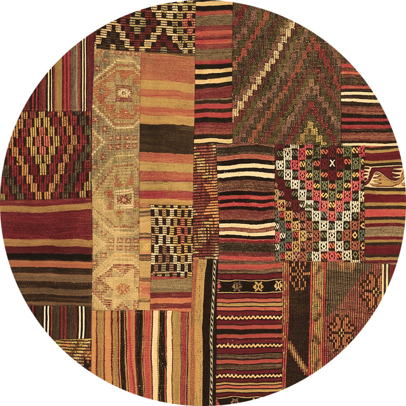Tapis contemporains brun lavable à la machine 437, Rond 7 pi