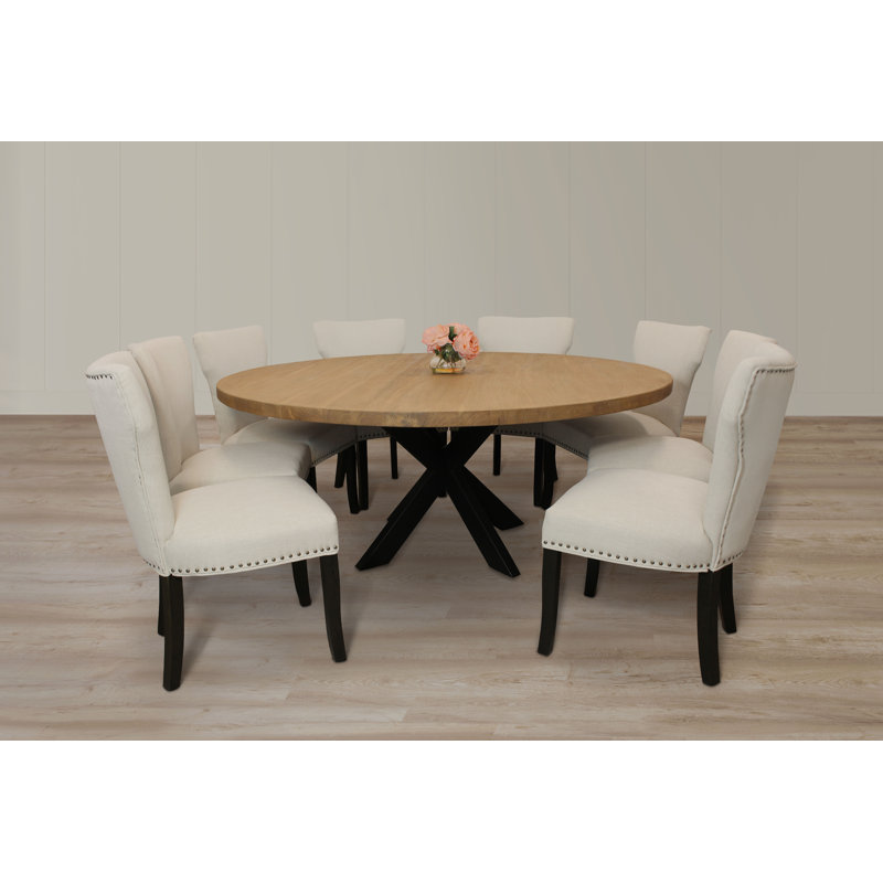 Logan 72" 9-piece Dining Set With 8 Jill Dining Chairs In Ivory With Antique Brown Legs