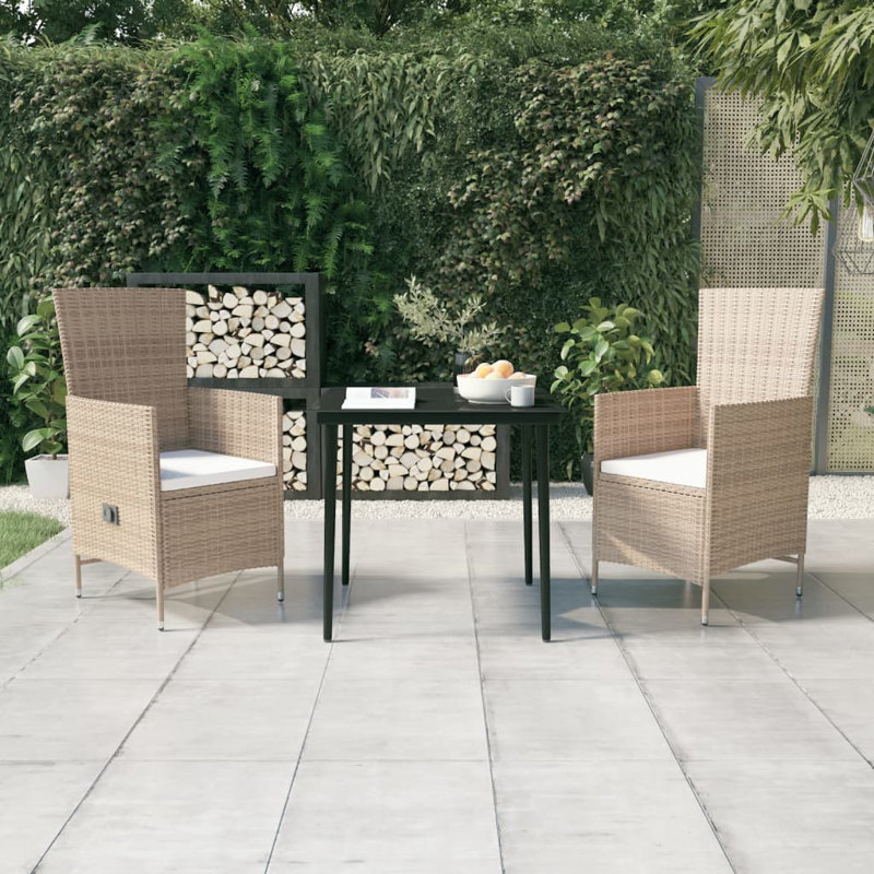 2 - Person Wicker Patio Dining Set with Square Table , Cushions Included