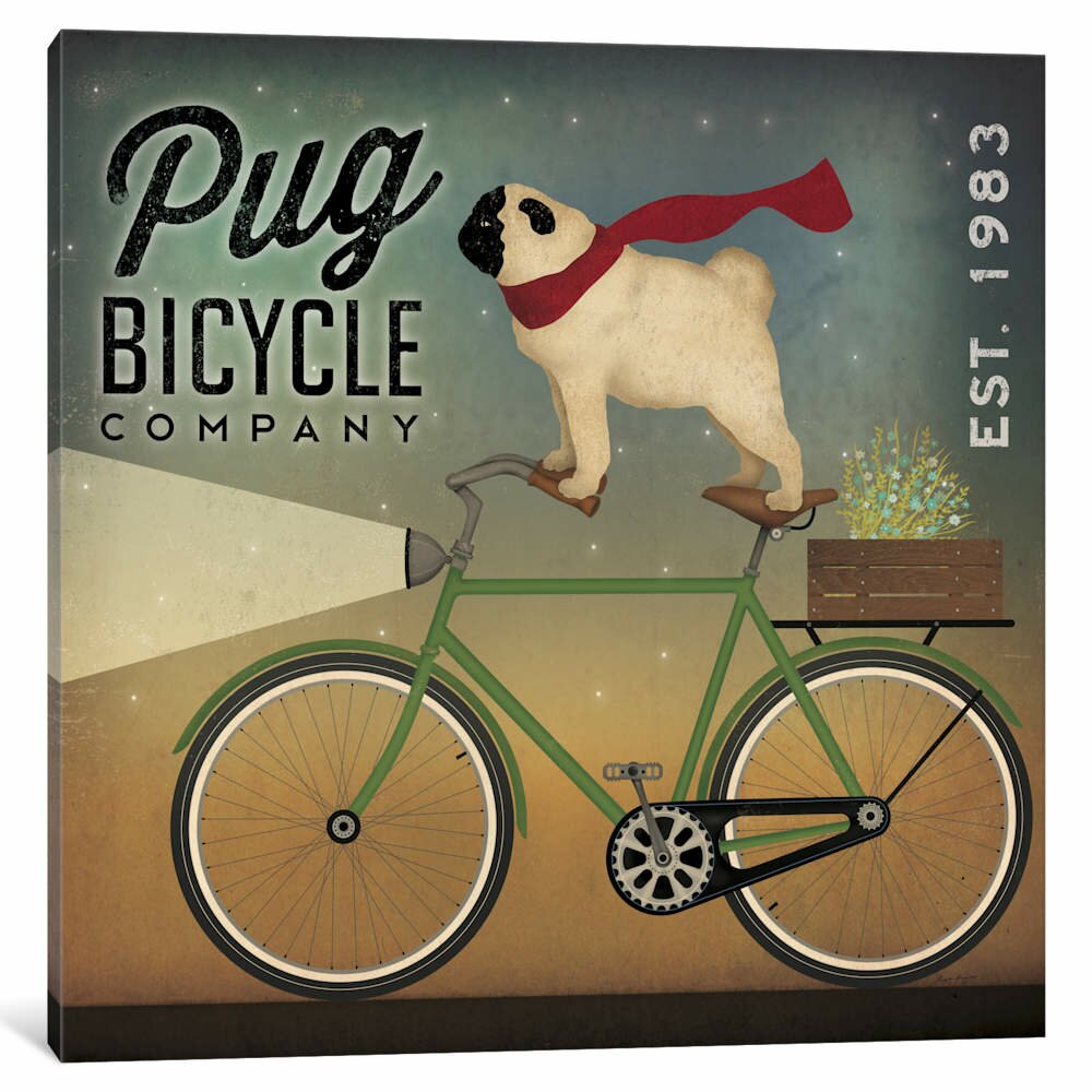 Gerahmtes Leinwandbild - Grafikdruck „Pug Bicycle Co.” von Ryan Fowler