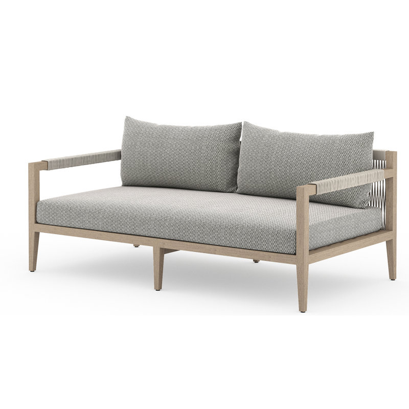 Sherwood Outdoor 2 - Seat Loveseat, Solid Wood, Gray Cushion/Brown/Gray Frame