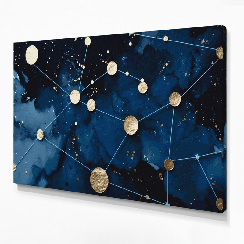 «Sci Fi Minimal constellation pois», art mural sur toile bleue, H 11 po x l 14 po