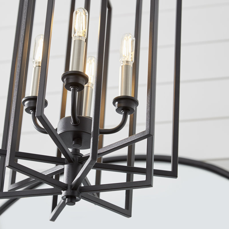 Melora 4 - Light Dimmable Lantern Geometric Chandelier, Noir