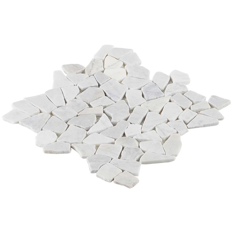 Nature 12x12 Tumbled Pebble Tumbled Mosaic Tile, Carrara