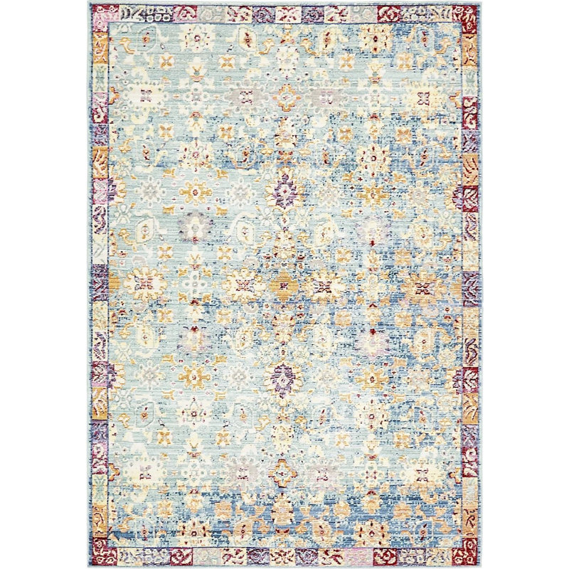 Tapis bleu / crème Donminique Southwestern, Rectangle 4 pi x 6 pi