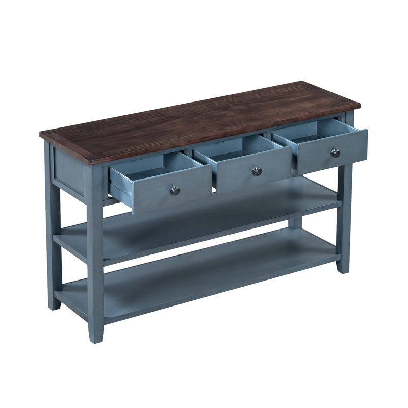 Console avec deux tablettes ouvertes, structure et pieds en bois de pin massif
