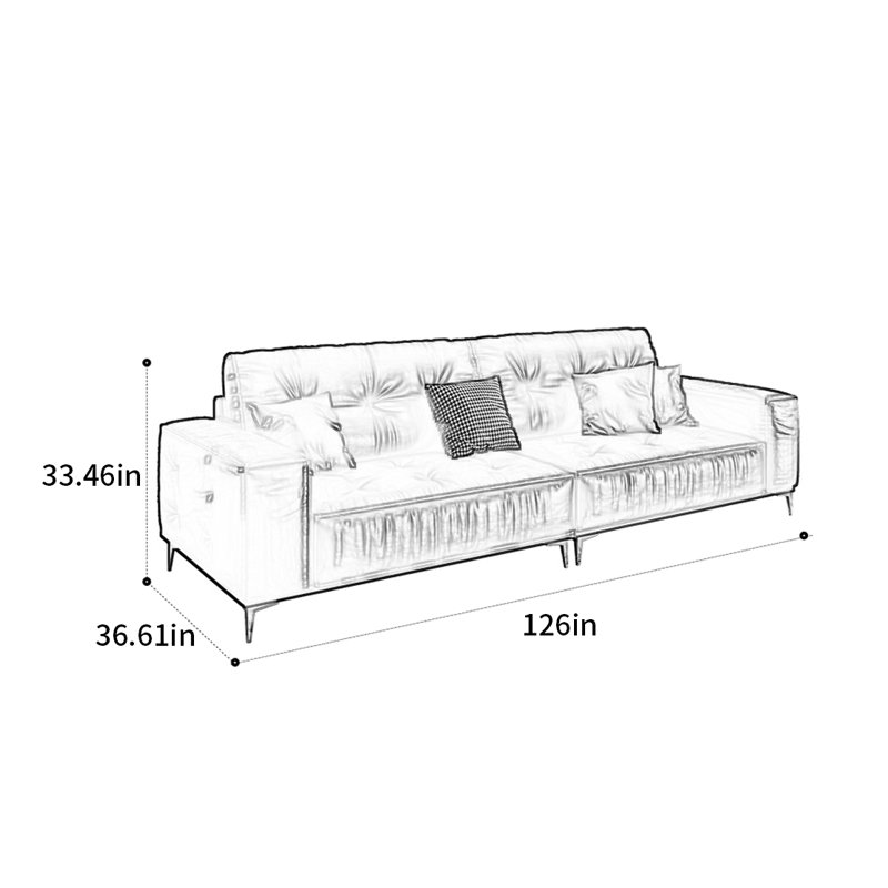 French retro inline sofa, 33.46" H x 126" W x 36.61" D, 5