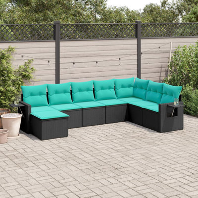 Ensemble de canapé de patio avec cadre noir et coussins bleus pour l'extérieur
