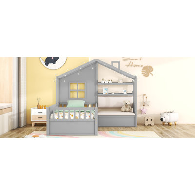 Lit plateforme House avec deux tiroirs et tablette de rangement
