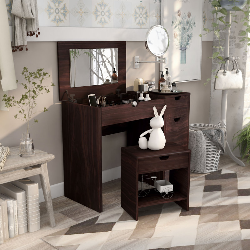Ensemble de coiffeuse avec tabouret et miroir Smariti
