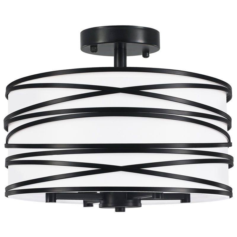4 - Light Modern Metal And Fabric Drum Semi Flush Mount Ceiling Light Fixture For Dinning Room Living Room Bedroom Hallway Entryway Kitchen