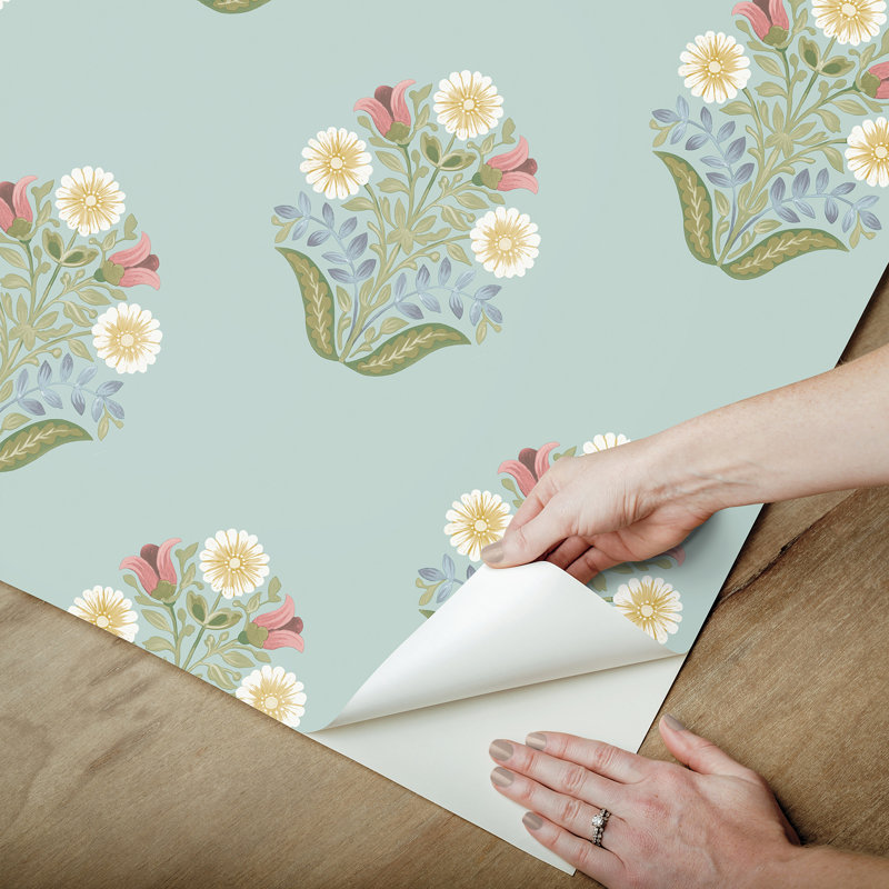 Double rouleau floral Peel & Stick, Bleu