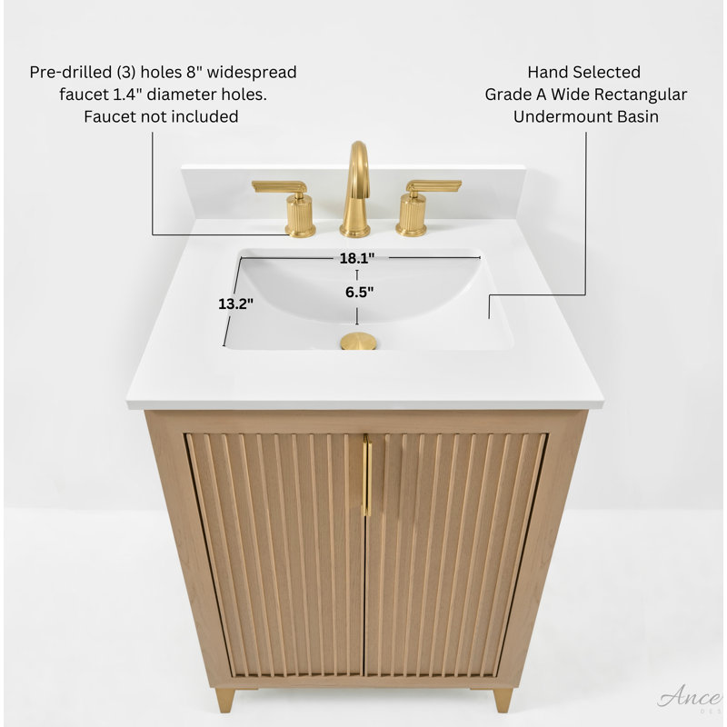Turlington 24" Freestanding Standard Single Bathroom Vanity with Top, Oak