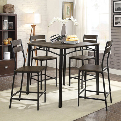 Ensemble de salle à manger 5 pièces à hauteur de comptoir de style industriel avec cadre en métal et plateau en bois pour les cuisines modernes