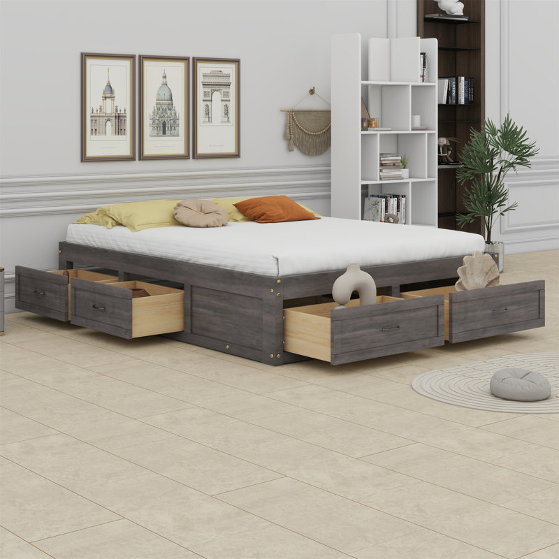 Lit plateforme avec 6 tiroirs de rangement, Gris antique