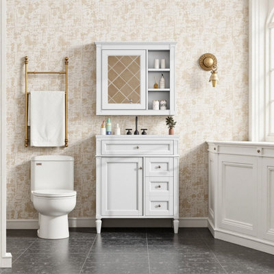 Ensemble de meuble-lavabo simple 30 po avec lavabo, armoire à miroir et rangement - meuble-lavabo moderne autoportant avec 3 tiroirs