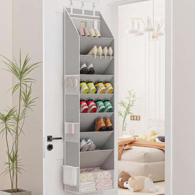 Shoe Organizer, Over the Door Shoe Organizer for Closet, Hanging Closet Shoe Storage with Large Deep Pockets, Holds Sneakers, Sandals, Boots, Fits 16–24 Pairs(Grey)