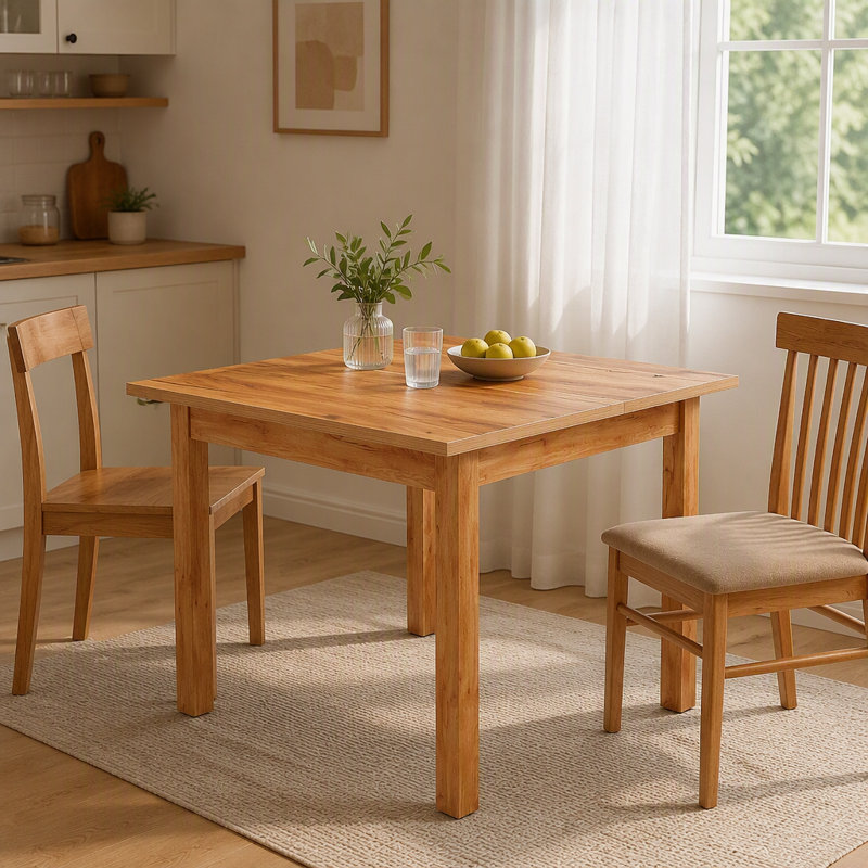 Table d'appoint carrée brune, table de cuisine, pieds en bois massif, 4 places assises