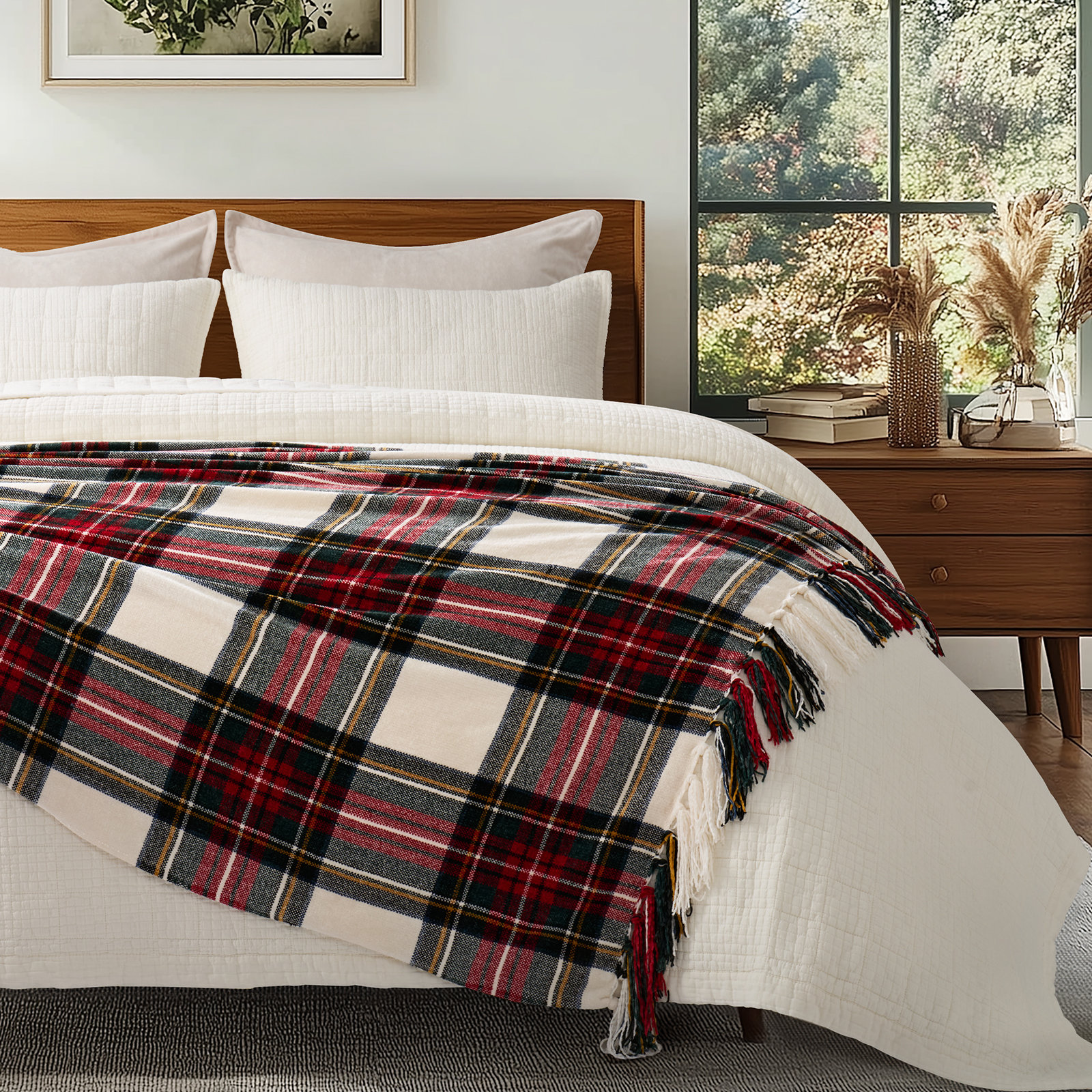 Chenille Throw Blanket, 60" L x 50" W, Christmas Plaid