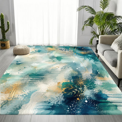 Tapis abstrait Swirl Watercolor Splash, élégant motif de dégradé de marbre, tapis antidérapant lavable à la machine, décoration intérieure élégante pour le salon, la chambre à coucher, le bureau, le couloir, le patio, la terrasse