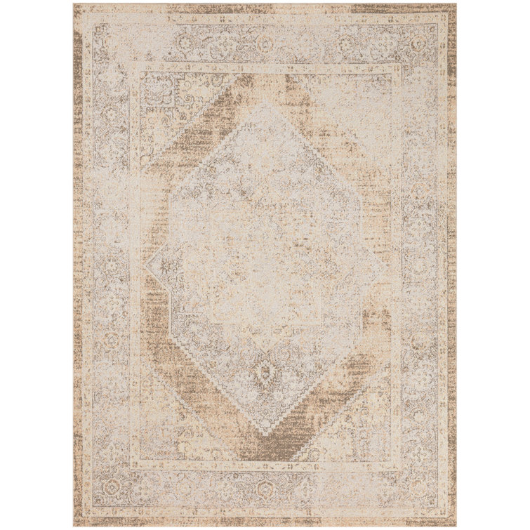 Haydel Oriental Machine Washable Power Loom Polyester Area Rug in Beige