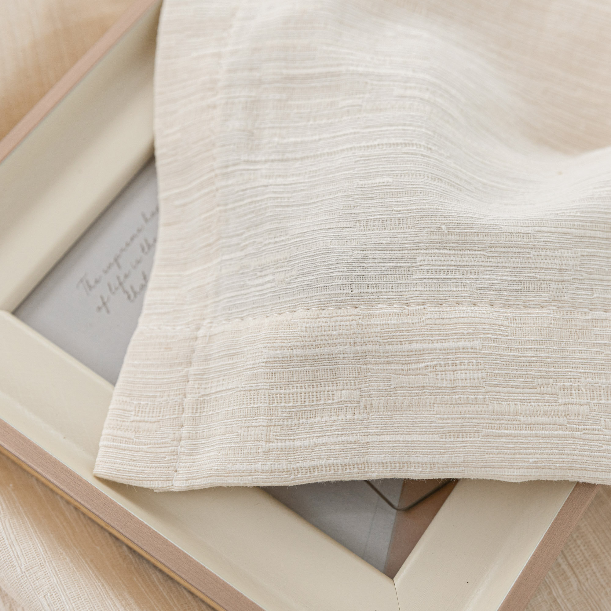 Wulfram Cotton Blend Textured Semi-Sheer Back Tab/Rod Pocket Curtain Pair, 52" W x 108" L, Cream