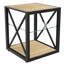Ensemble de 2 tables de chevet modernes pour chambre et salon, de style industriel, avec dessus en verre trempé et bois naturel. Organiseur à plusieurs niveaux stable et peu encombrant, offrant un rangement compact.