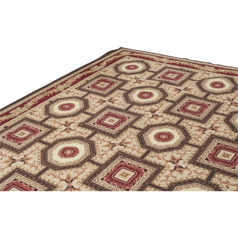Tapis unique rouge / ivoire / gris foncé noué à la main de haute qualité