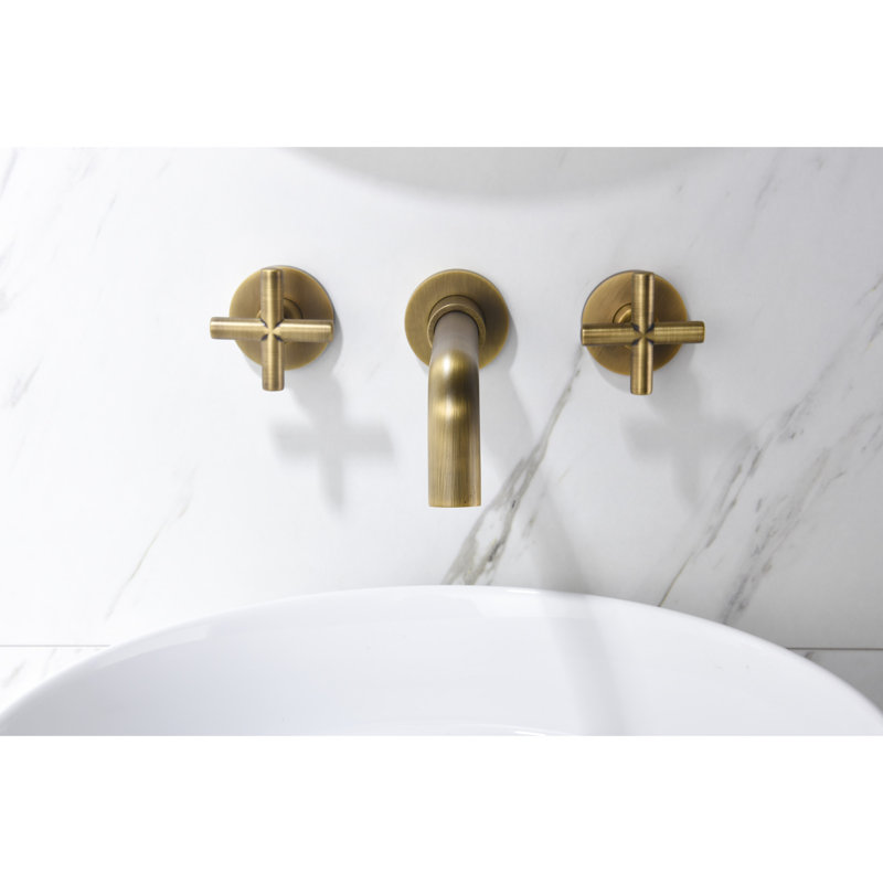 Bathroom Sink Faucet Wall Mount - Two Cross Handles, Straight Water Flow, Pop-Up Drain, Bronze Option Mounted Splash Feature, Easy Drainage,